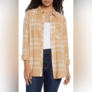 GAP Women's Tan Plaid Flannel Button Down Shirt